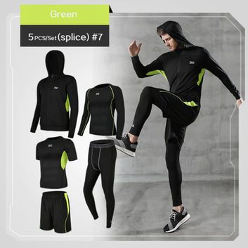 🔥 25% OFF 🔥 Men Tracksuit Gym Fitness Compression Sports Suit 5 Pcs/Set